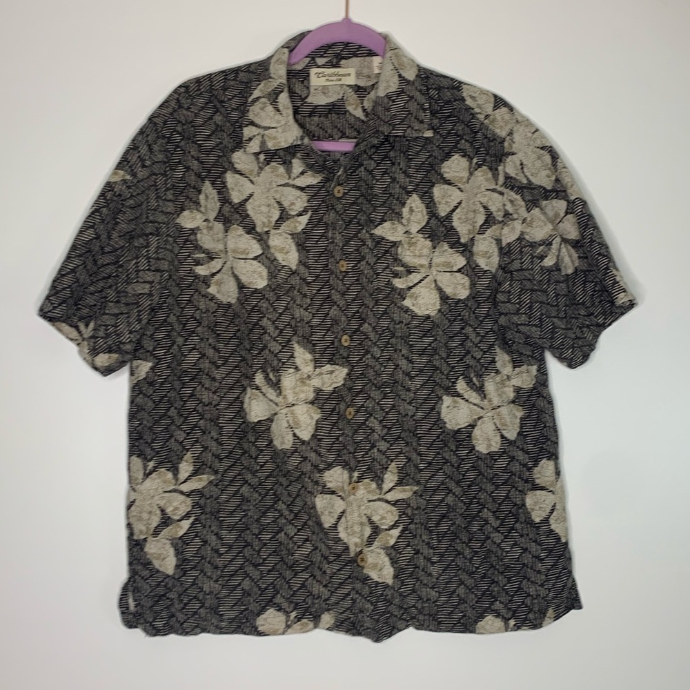 Caribbean silk floral brown shirt size medium